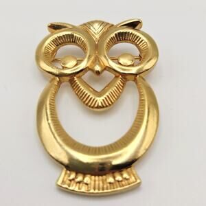 Vintage Gold Tone Hoot Owl Pin Brooch Nature Cottagecore Earthy Wisdom